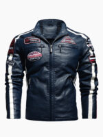 Grid Series Patched Faux Leather Racer Jacket