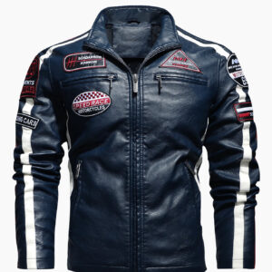 Grid Series Patched Faux Leather Racer Jacket