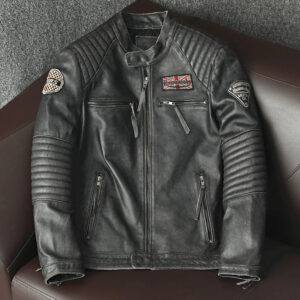 Grand Prix Patched Vintage Cowhide Moto Jacket