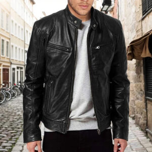 Technical Faux Leather Biker Jacket