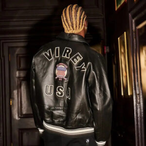 Letter-Embroidered Cropped Leather Jacket
