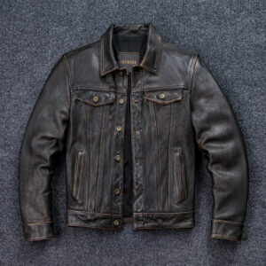 Cropped Oil-Wax Cowhide Leather Jacket