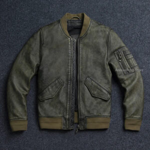 Washed Cowhide Leather Flight Jacket