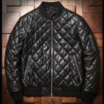 Diamond-Stitch Sheepskin Leather Bomber