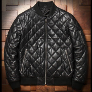 Diamond-Stitch Sheepskin Leather Bomber