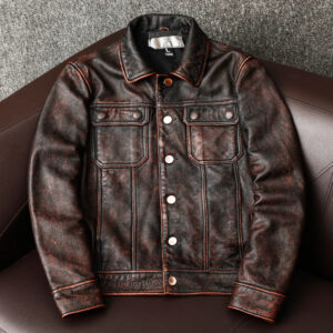 Vintage Brown Cowhide Motorcycle Jacket