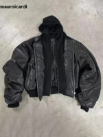 2-in-1 Hooded Faux Leather Jacket