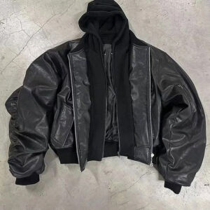 2-in-1 Hooded Faux Leather Jacket
