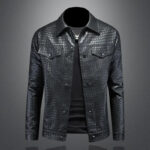 Woven-Texture Faux Leather Jacket