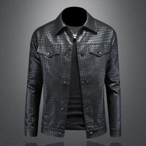 Woven-Texture Faux Leather Jacket