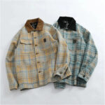 Corduroy-Collar Plaid Shirt Jacket