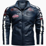 Grid Series Patched Faux Leather Racer Jacket – view 2
