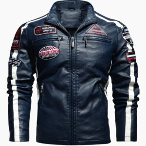 Grid Series Patched Faux Leather Racer Jacket – view 2