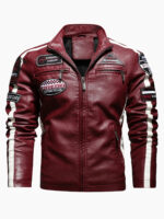Grid Series Patched Faux Leather Racer Jacket – view 3