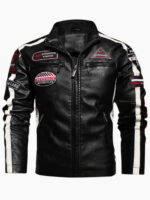 Grid Series Patched Faux Leather Racer Jacket – view 4
