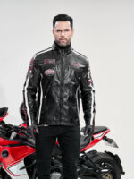 Grid Series Patched Faux Leather Racer Jacket – view 8