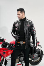 Grid Series Patched Faux Leather Racer Jacket – view 9