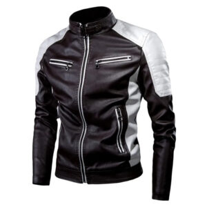 Asphalt Color-Block Faux Leather Racer Jacket – view 2