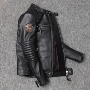 Ribbed-Sleeve Cowhide Biker Jacket – view 2