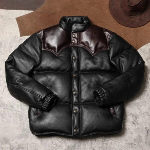 Western-Yoke Cowhide Leather Puffer Jacket – view 2