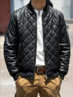 Diamond-Stitch Sheepskin Leather Bomber – view 2