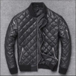 Diamond-Stitch Sheepskin Leather Bomber – view 3