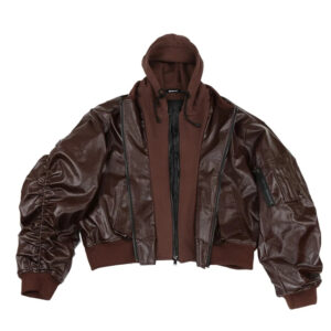 Oversized Hooded Faux Leather Bomber – view 2