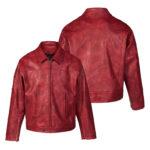 Crimson Red Short Leather Jacket – view 4