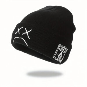 Sad Face Embroidered Beanie – view 2
